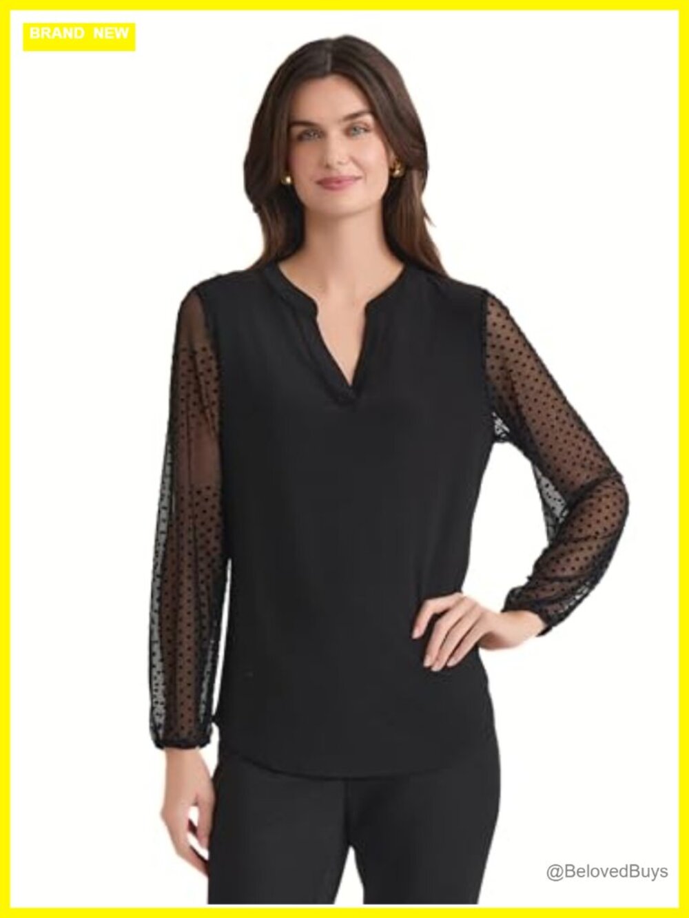 Knit Tunic Top Split Neck Long Sleeve Pullover Business Casual